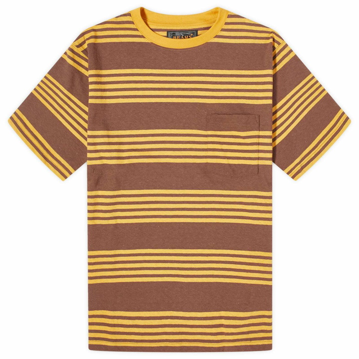 Photo: Beams Plus Men's Nep Stripe Pocket T-Shirt in Brown