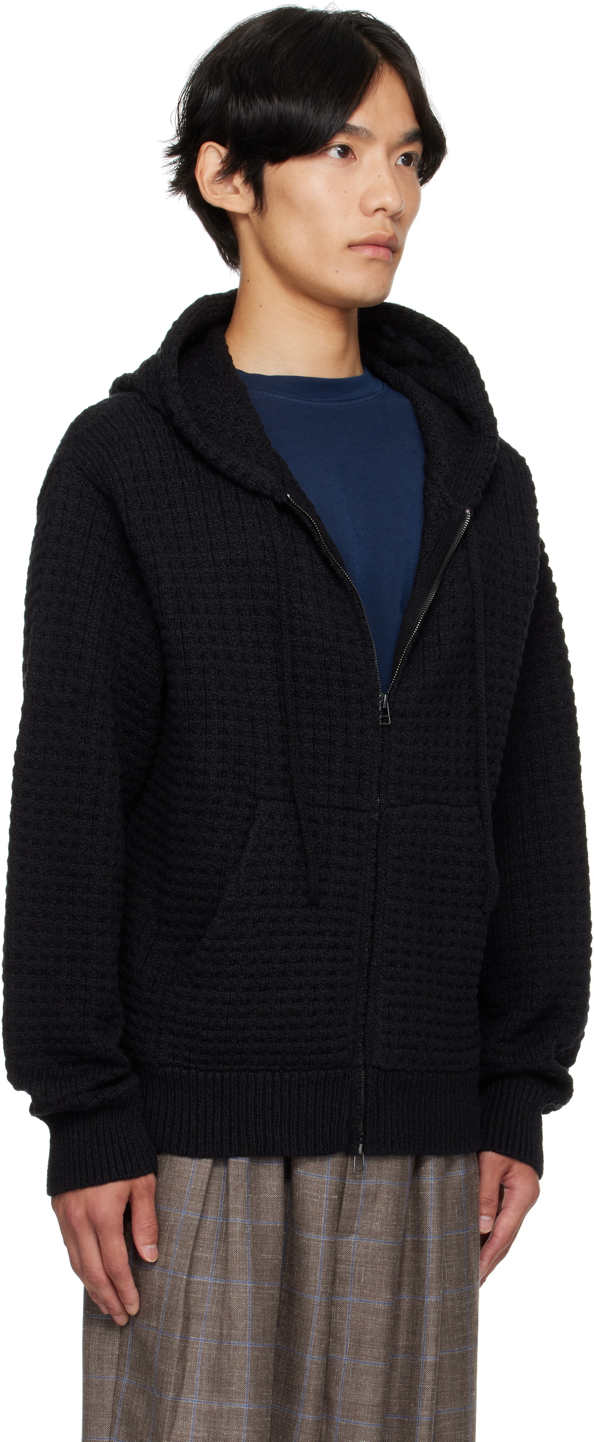 The Elder Statesman Black Nora Lite Check Zip Hoodie