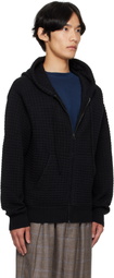 The Elder Statesman Black Nora Lite Check Zip Hoodie