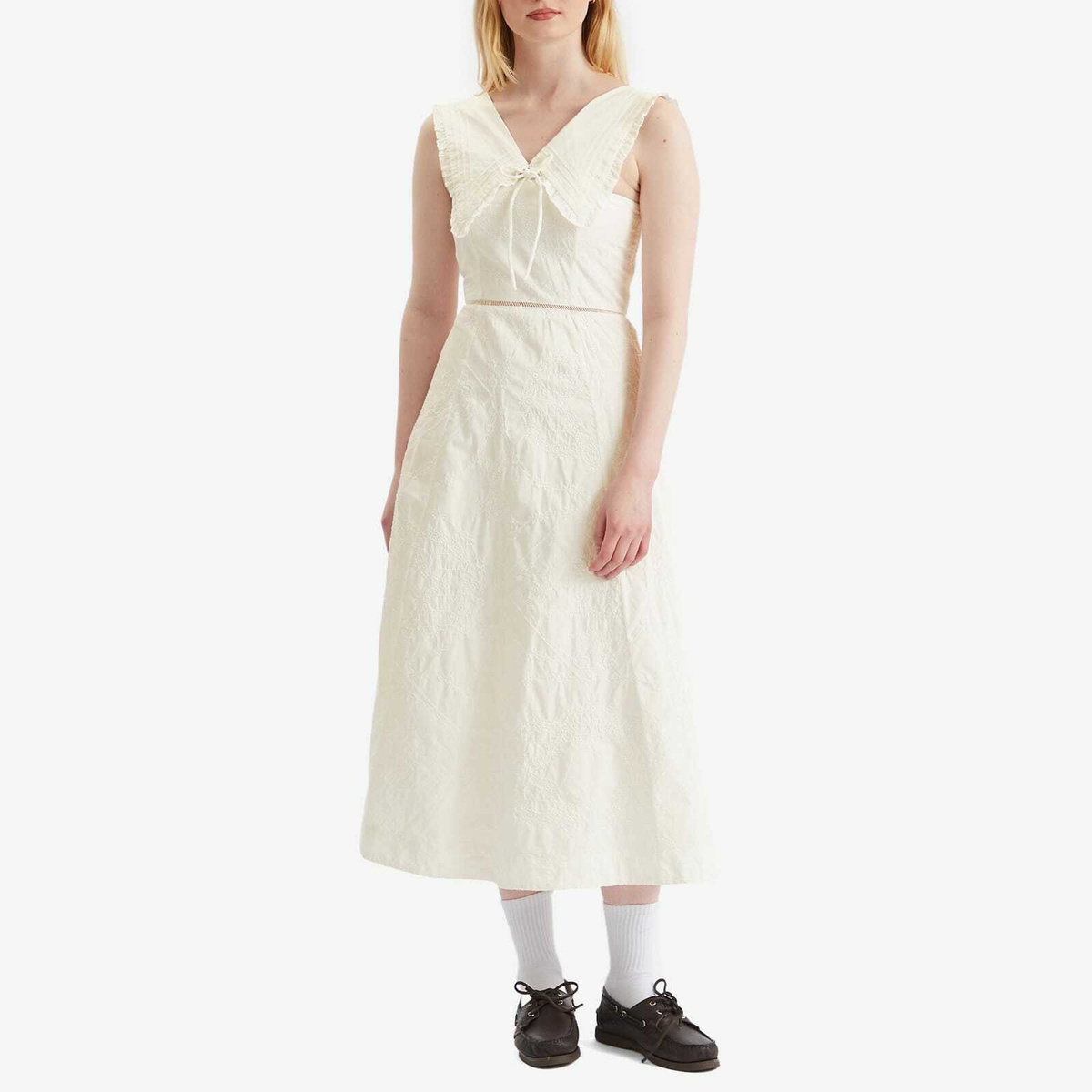 Damson Madder Women's Fan Fan Midi Dress in White Damson Madder