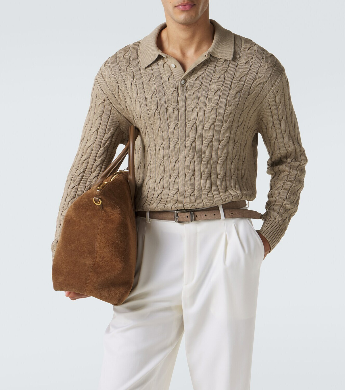 Ralph Lauren Purple Label Cable-knit cotton and silk polo sweater