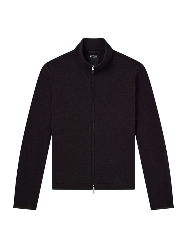 Photo: Zegna - Honeycomb-Knit Cotton, Wool and Silk-Blend Zip-Up Sweater - Brown