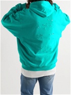 BALENCIAGA - Oversized Distressed Logo-Print Organic Cotton-Jersey Hoodie - Blue - M