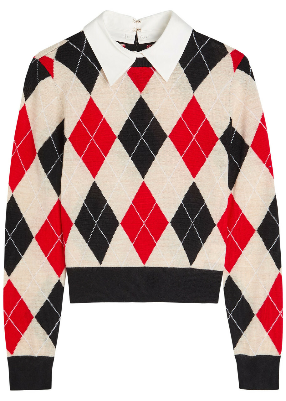 Alice + Olivia Coralann Layered Argyle Wool-blend top Multicoloured 1