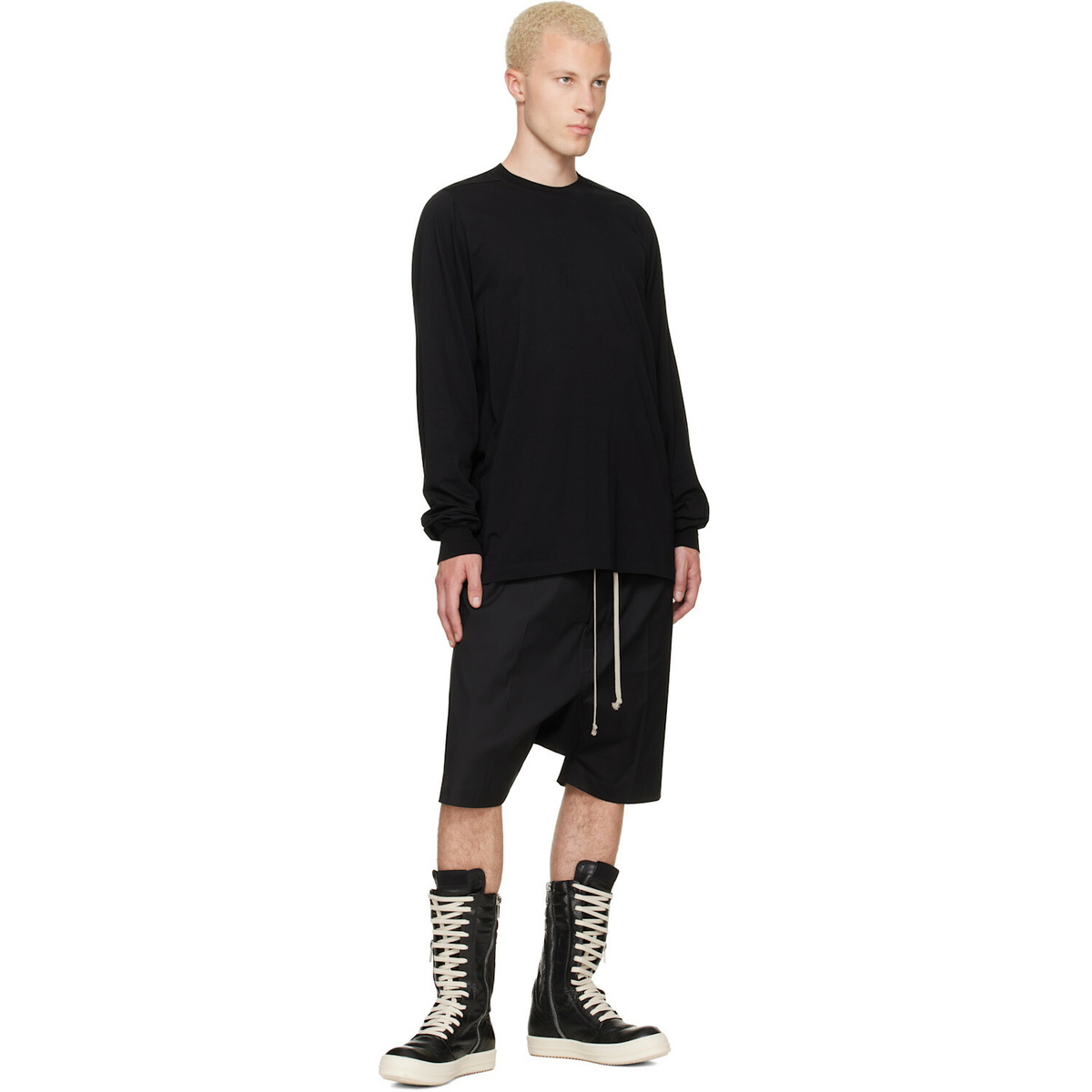Rick Owens Black Tower Short Crewneck LS T-shirt