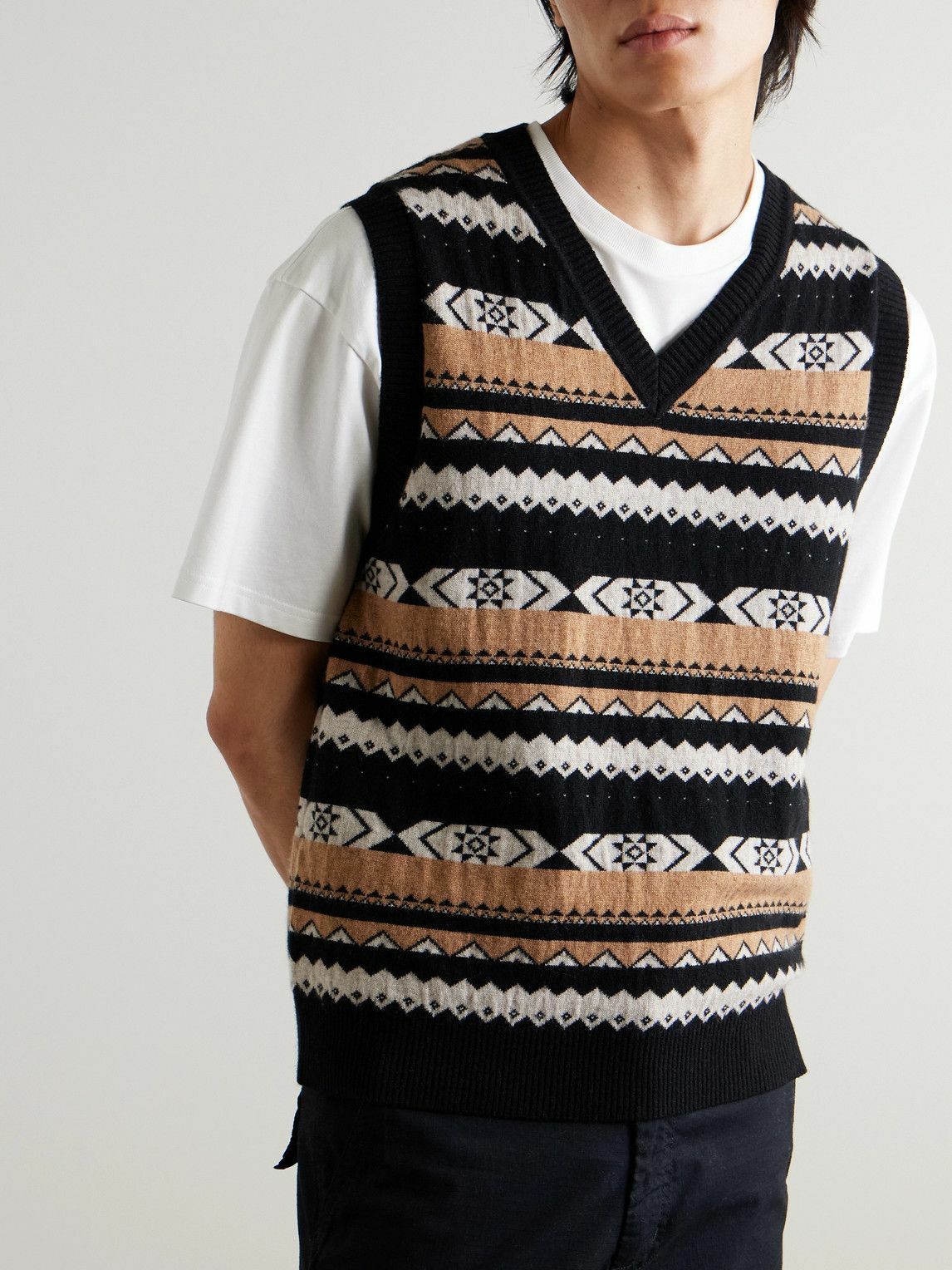 MANAAKI - Jacquard-Knit Merino Wool and Cashmere-Blend Sweater Vest - Black