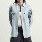 Auralee Women's Wool Herringbone Overshirt in Dusty Blue