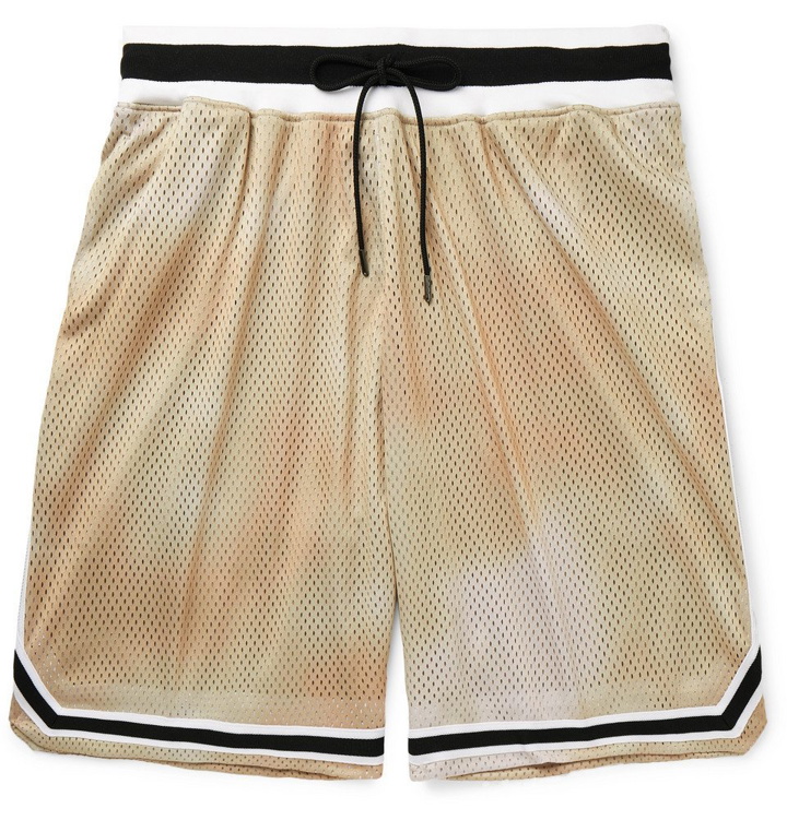 Photo: John Elliott - Tie-Dyed Mesh Drawstring Shorts - Beige