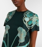 La DoubleJ Swing feather-trimmed floral silk twill minidress