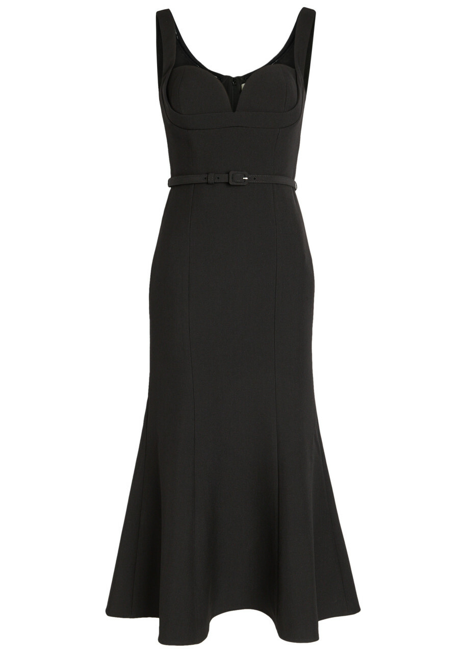 Roland Mouret Belted Crepe Midi Dress Black