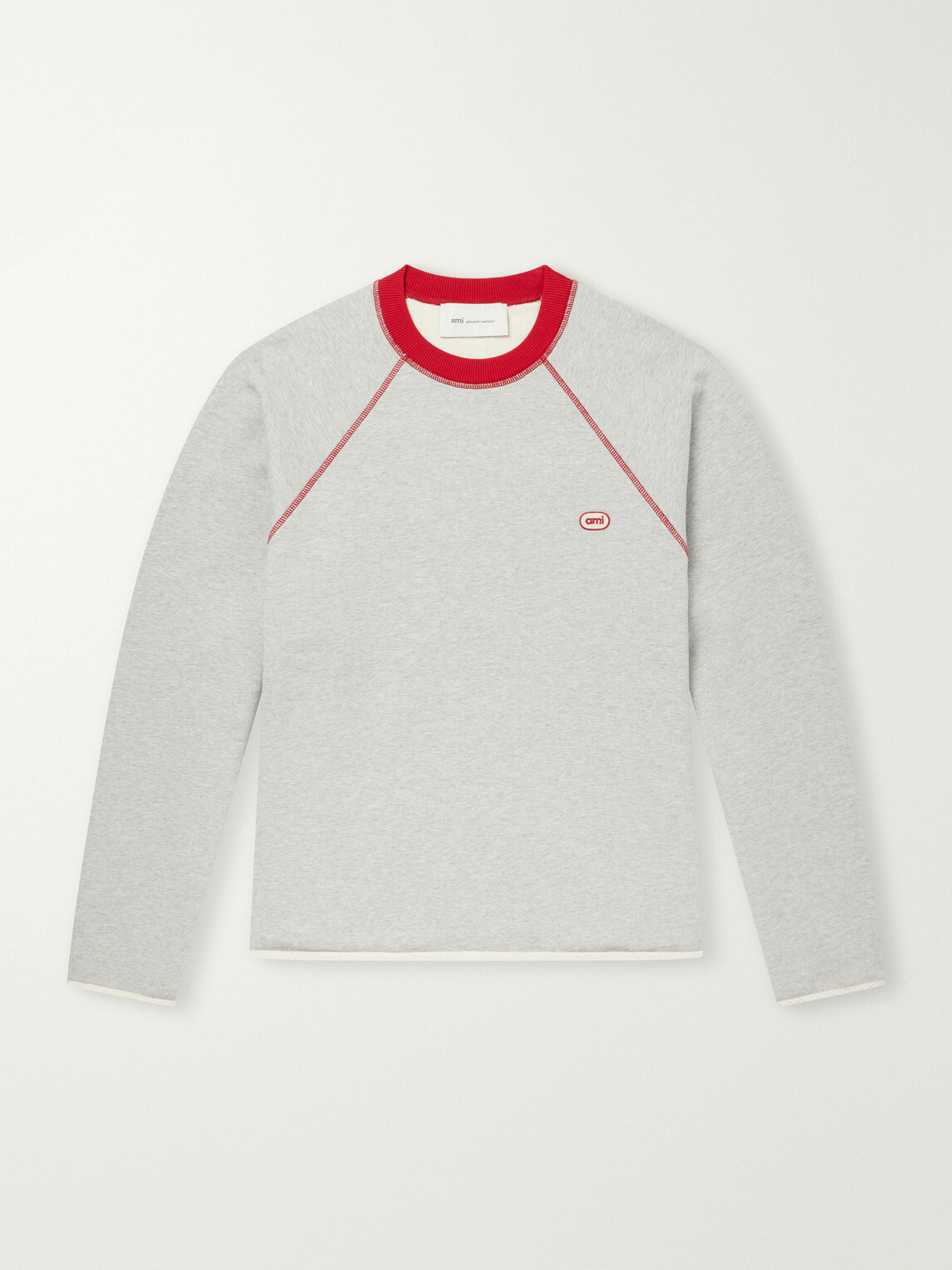 AMI PARIS - Logo-Appliquéd Cotton-Blend Jersey Sweatshirt - Gray