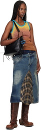 Andersson Bell Blue & Khaki Pleats Combo Flipped Denim Midi Skirt