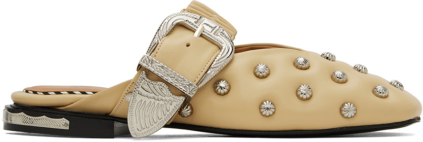 Toga Pulla Beige Studded Slippers