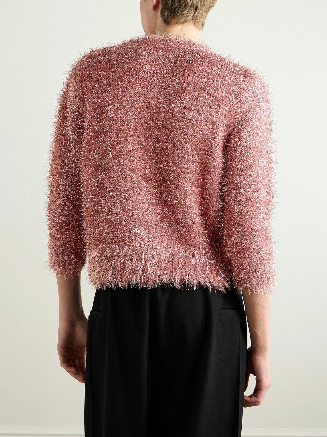Simone Rocha - Tinsel Metallic Textured-Knit Cardigan - Pink