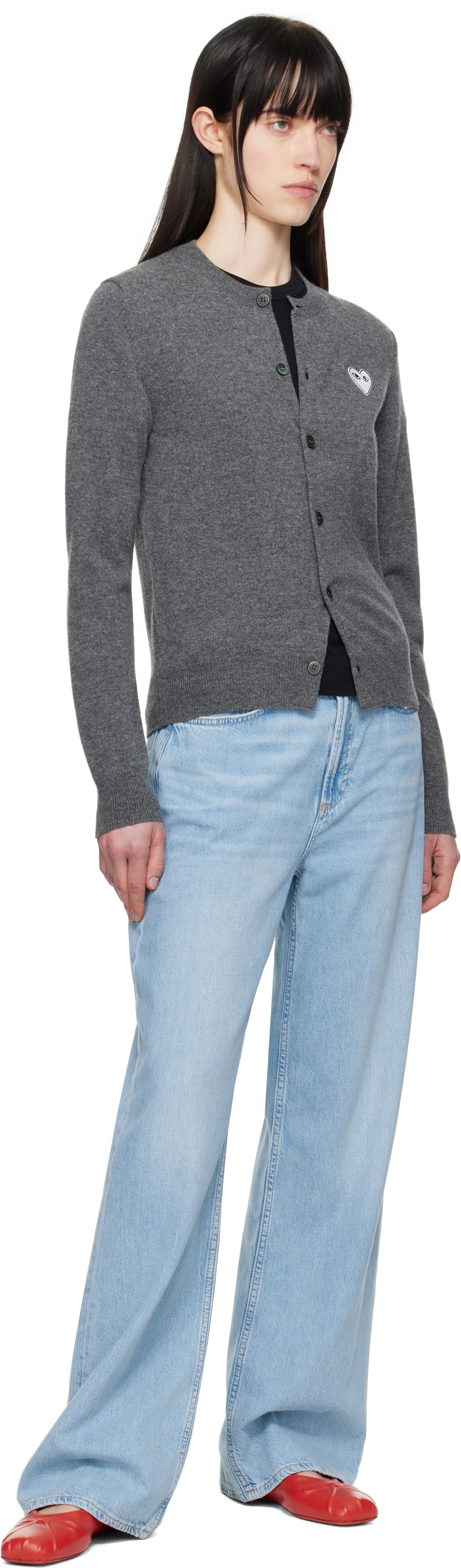 COMME des GARÇONS PLAY Gray White Heart Cardigan