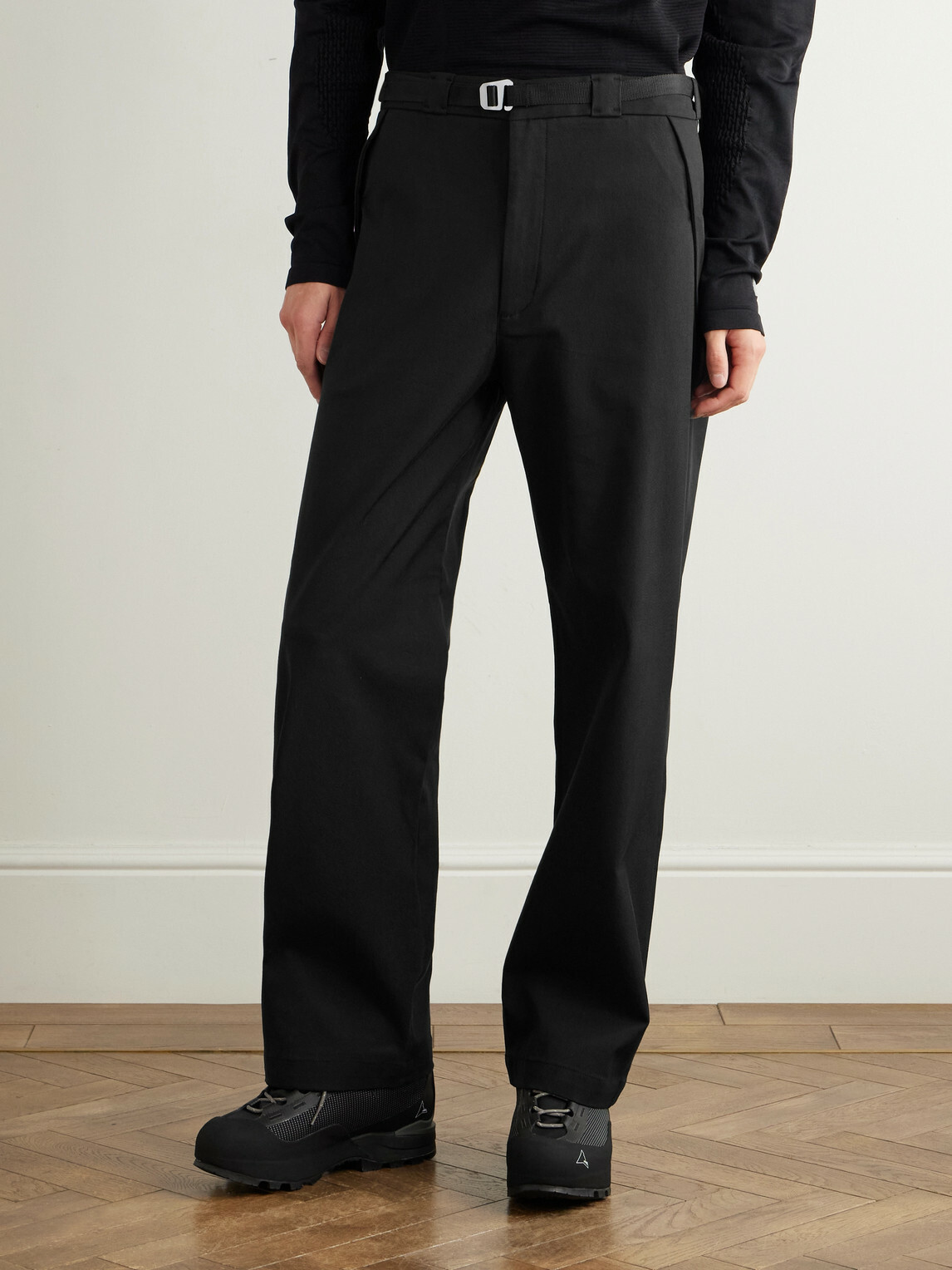 ROA - Slim-Fit Straight-Leg Logo-Embroidered Belted Cotton-Blend Twill Trousers - Black