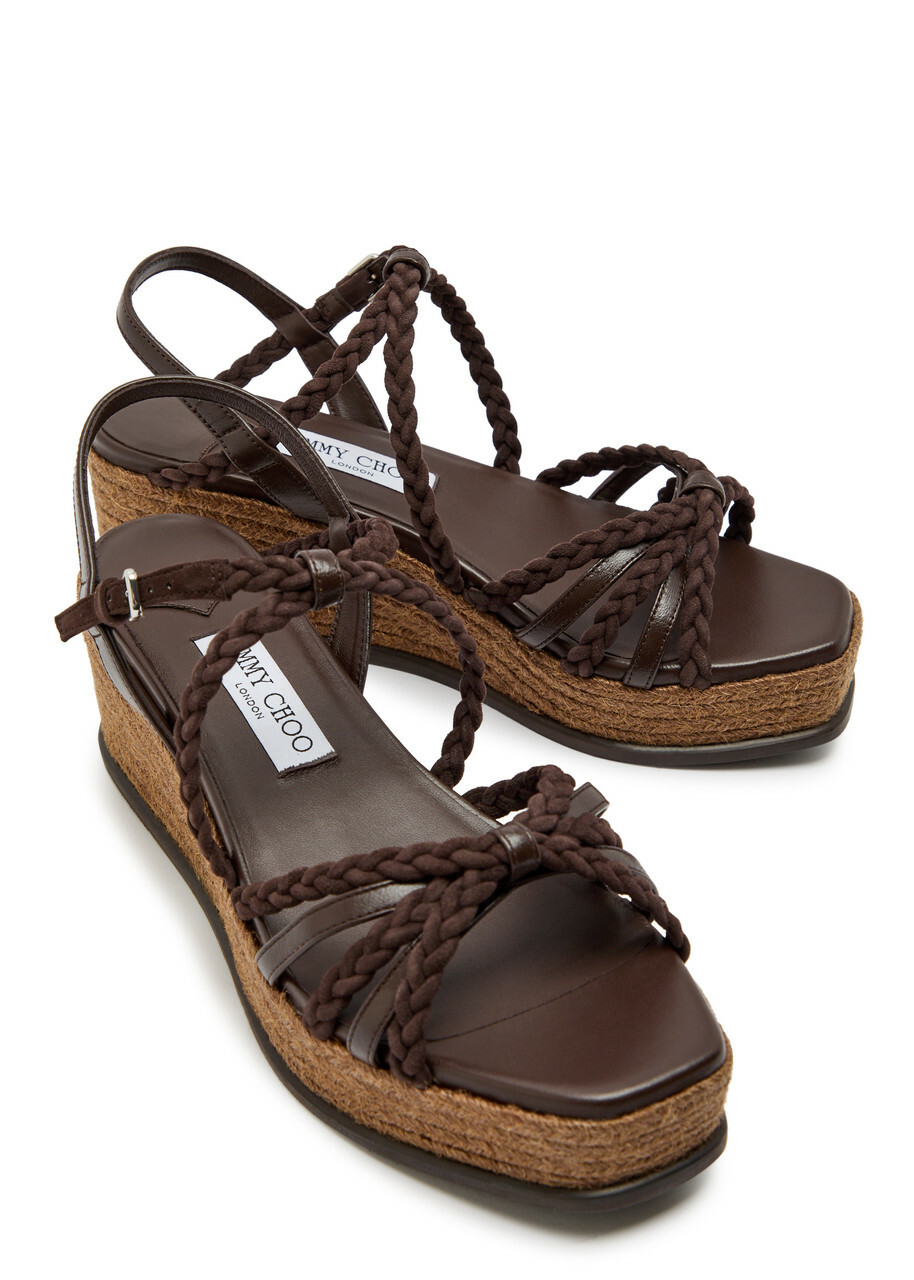 Jimmy Choo Nyra 60 Braided Leather Espadrille Sandals Brown