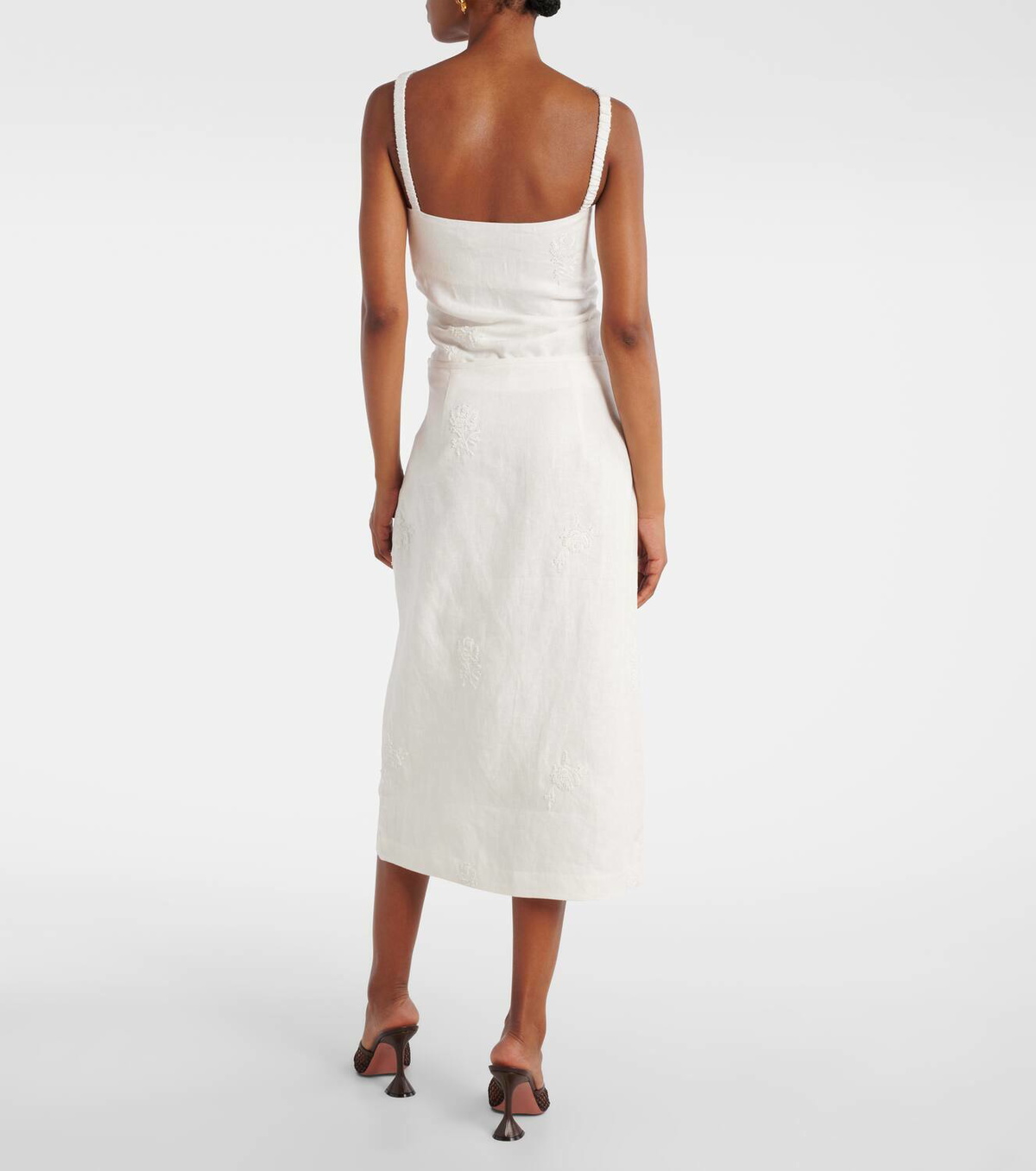 SIR Alessandra embroidered linen midi skirt