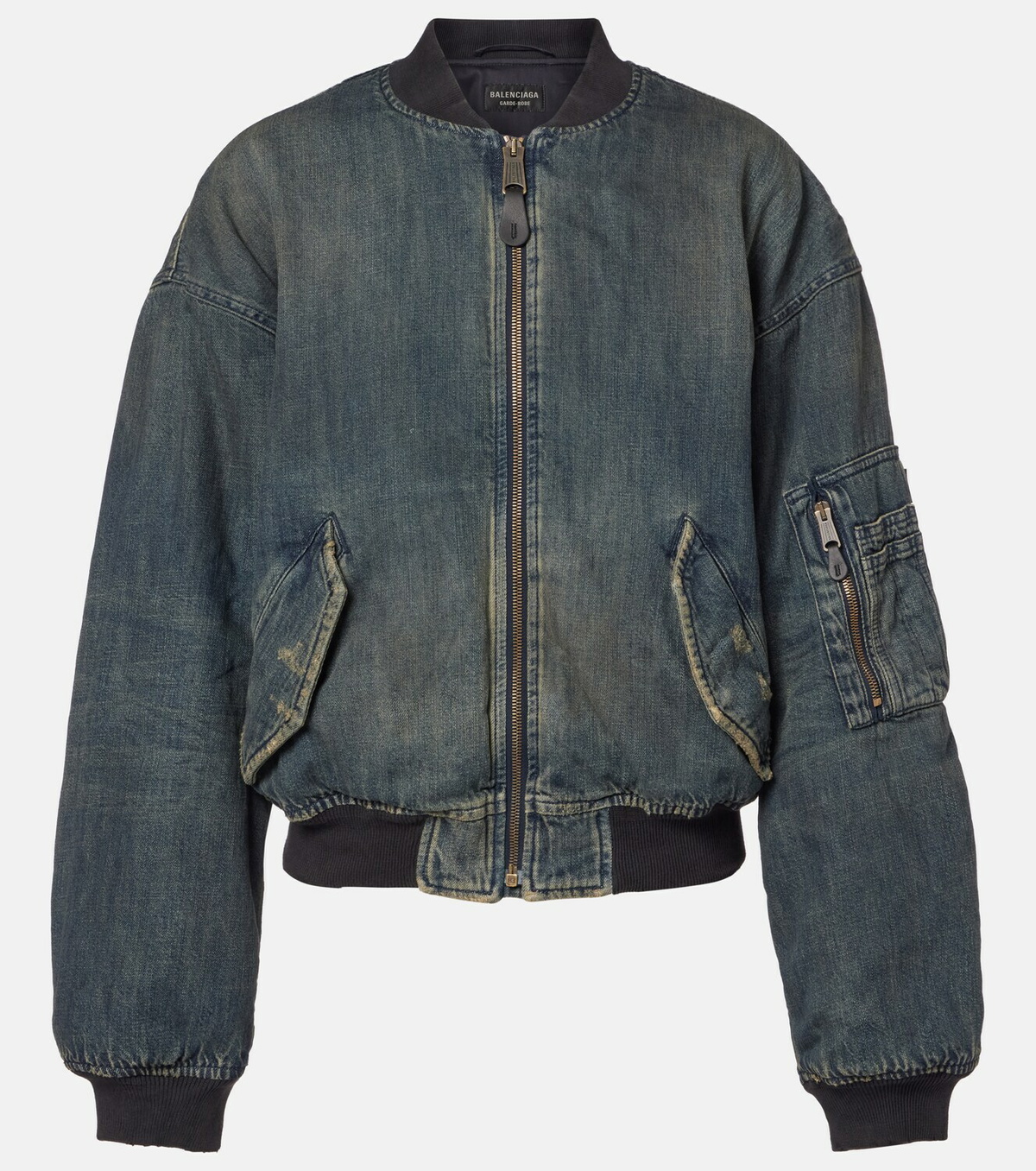 Balenciaga Distressed denim bomber jacket
