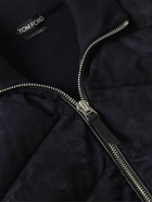 TOM FORD - Leather-Trimmed Quilted Suede and Wool Down Gilet - Blue