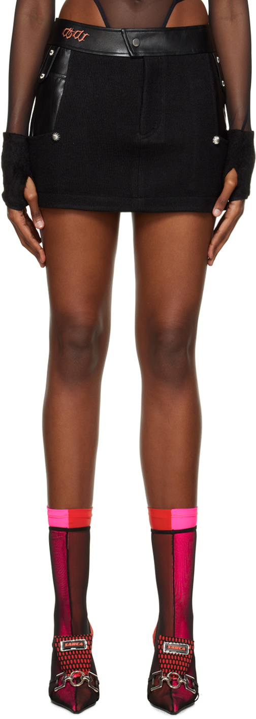 DIDU Black Patchwork Faux-Leather Miniskirt