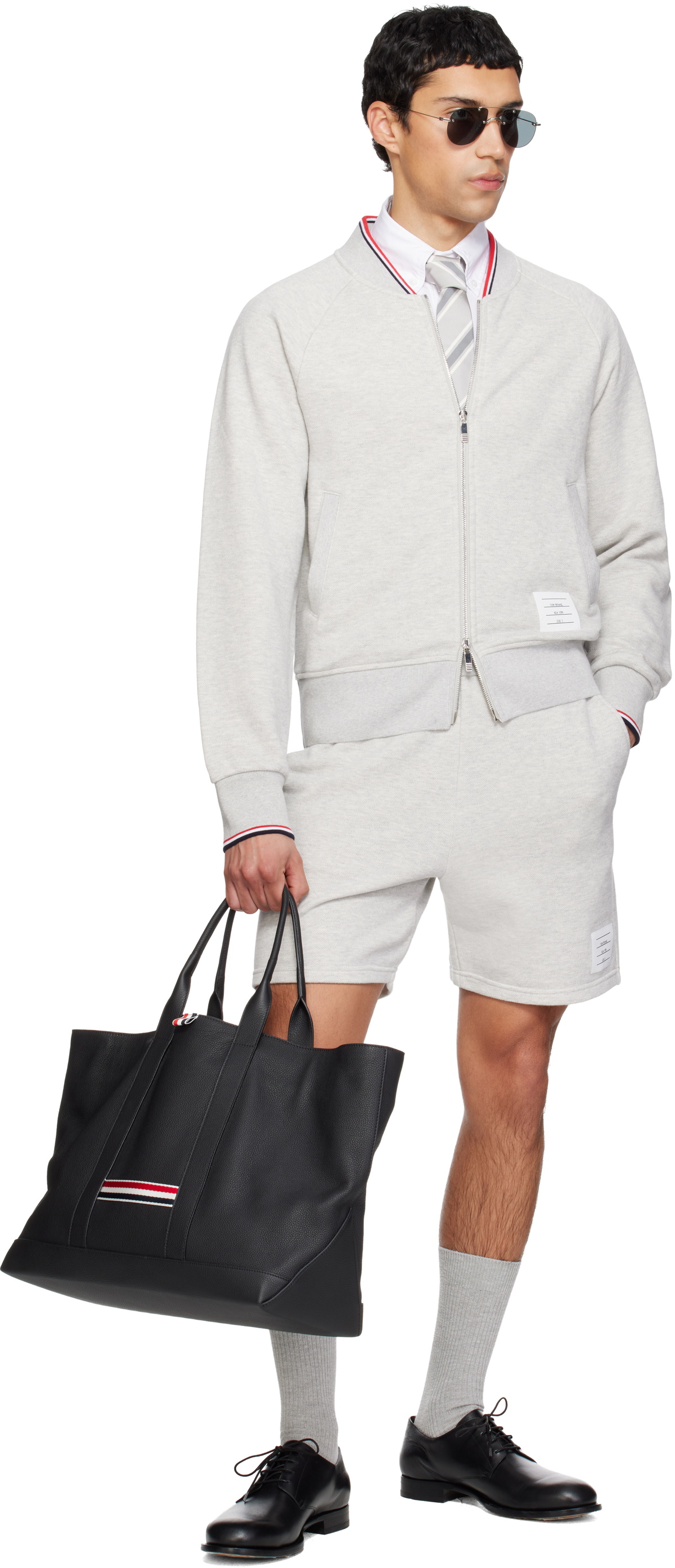 Thom Browne Gray Pique Loopback Bomber Sweatshirt