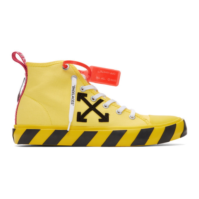 Photo: Off-White Yellow and Black Arrows Mid-Top Sneakers