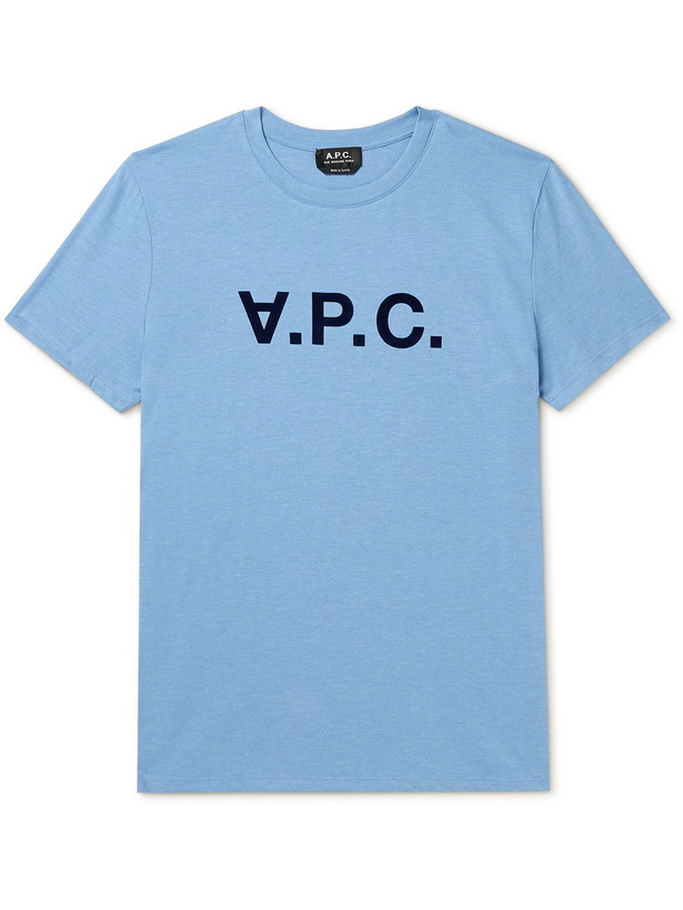 Photo: A.P.C. - VPC Logo-Flocked Cotton-Jersey T-Shirt - Blue