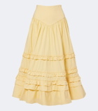 Ganni Ruffled shirred tiered cotton-blend midi skirt