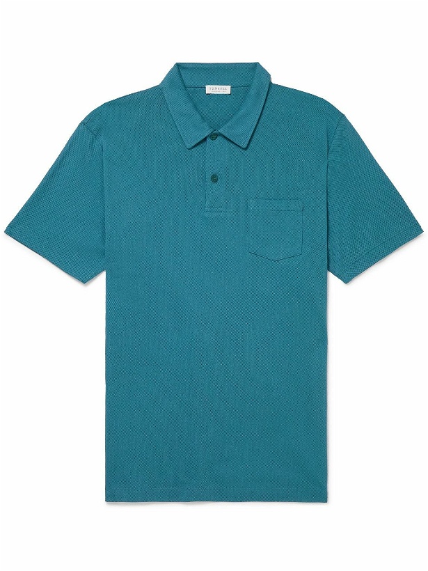 Photo: Sunspel - Riviera Slim-Fit Cotton-Mesh Polo Shirt - Blue