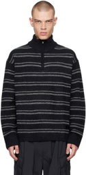 Juun.J Navy & Gray Stripe Sweater