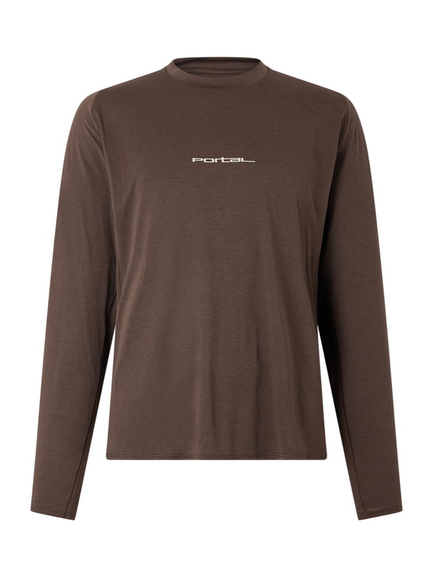 Photo: Portal - Lateral Peak Logo-Print Recycled-Jersey T-Shirt - Brown