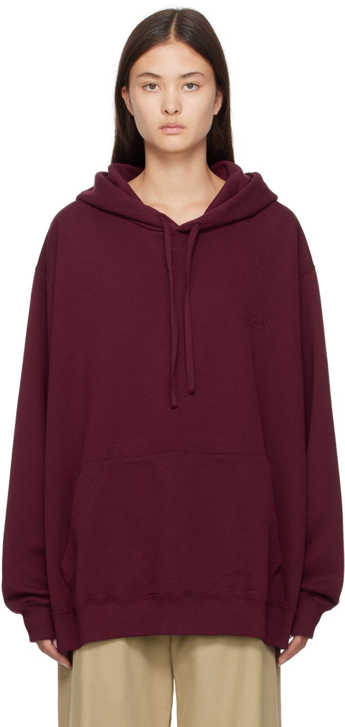 MM6 Maison Margiela Burgundy Embroidered Hoodie