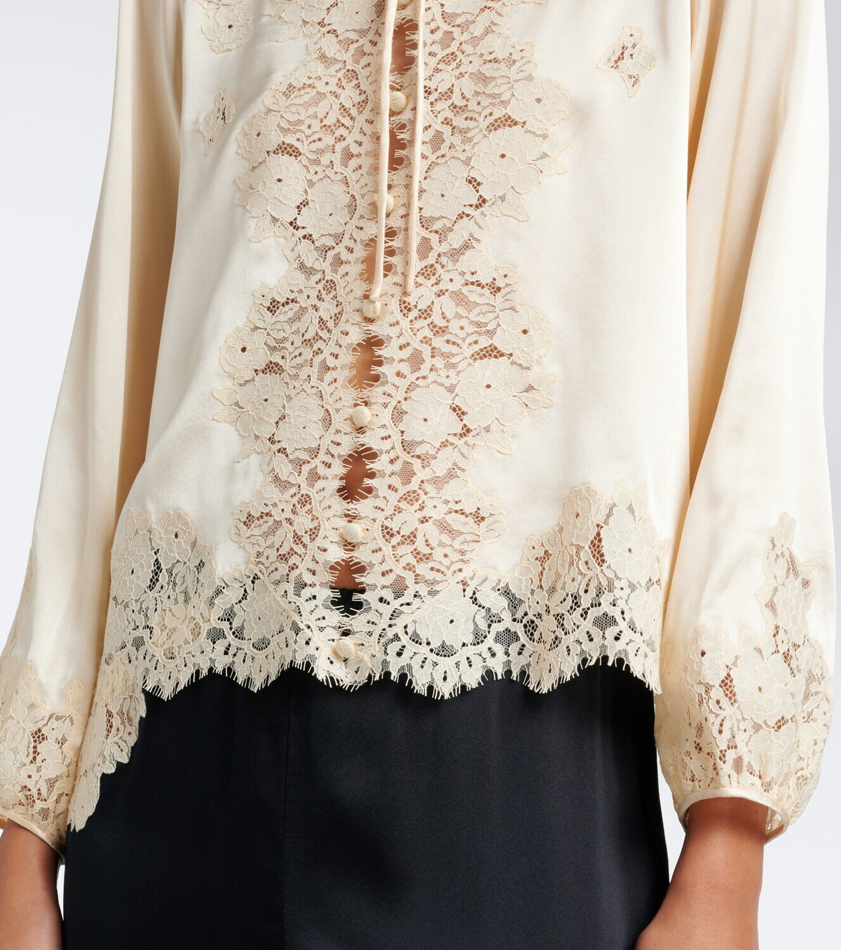 Dôen Lucine lace-trimmed silk satin blouse