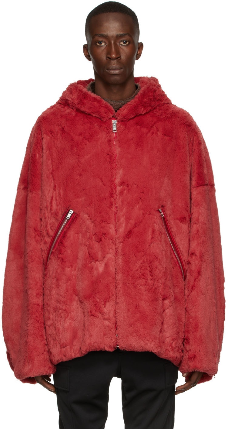 Photo: mastermind WORLD Red Faux-Fur Hooded Jacket