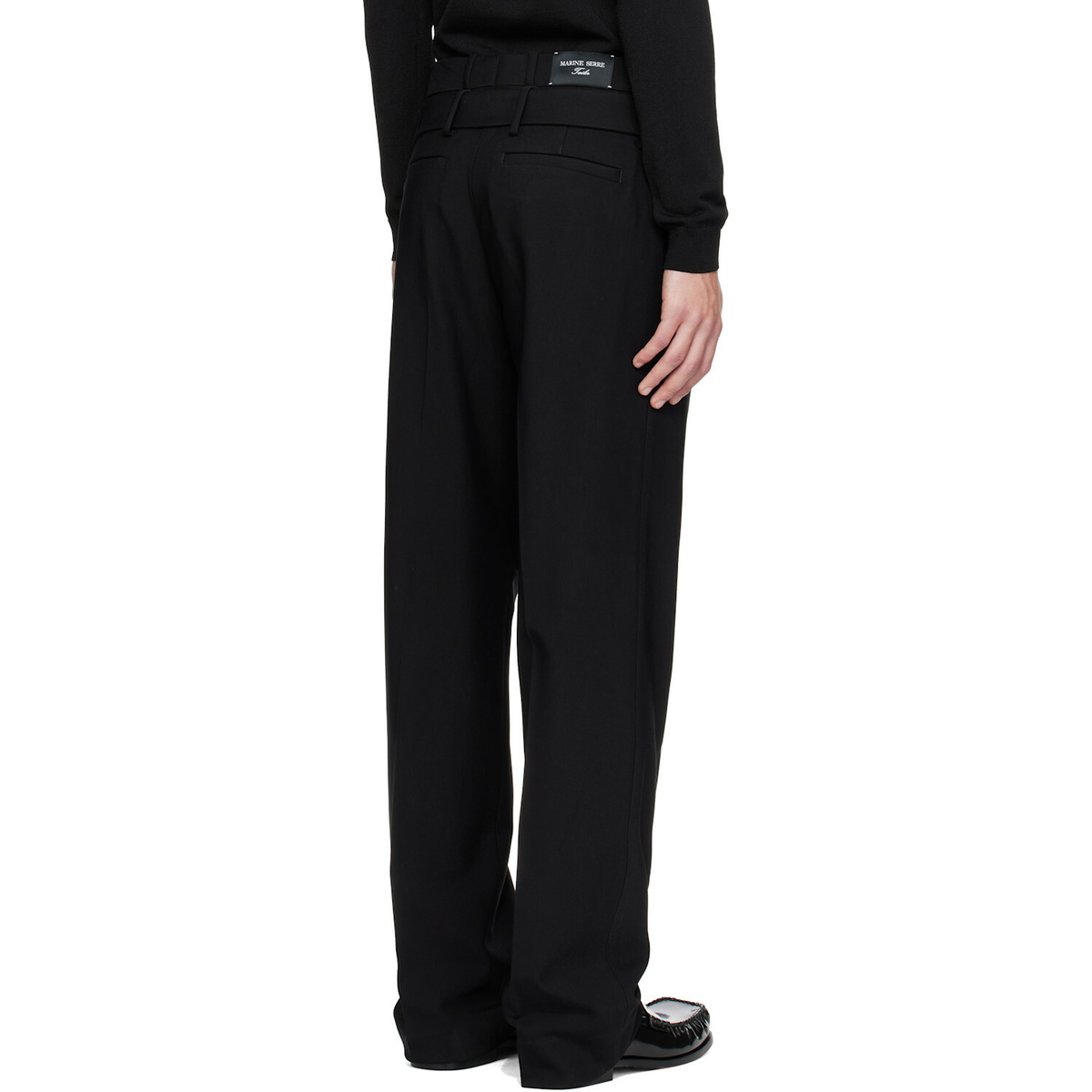 Marine Serre Black Tailored Belted Serge Trousers