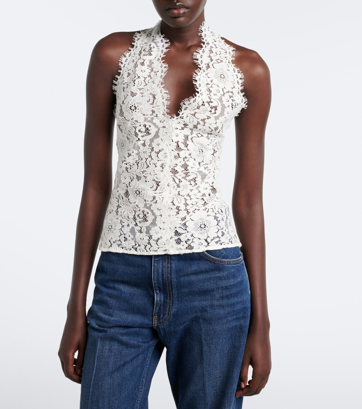 Stella McCartney Halterneck cotton-blend lace top