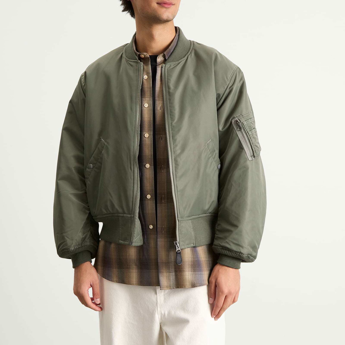 BEAMS Men's MA1 Jacket in Olive Beams Boy