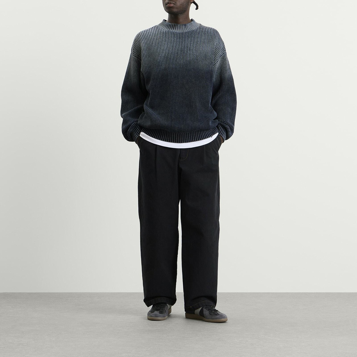 Bound Men's Spray Wash Cropped Knit Jumper in Midnight Blue