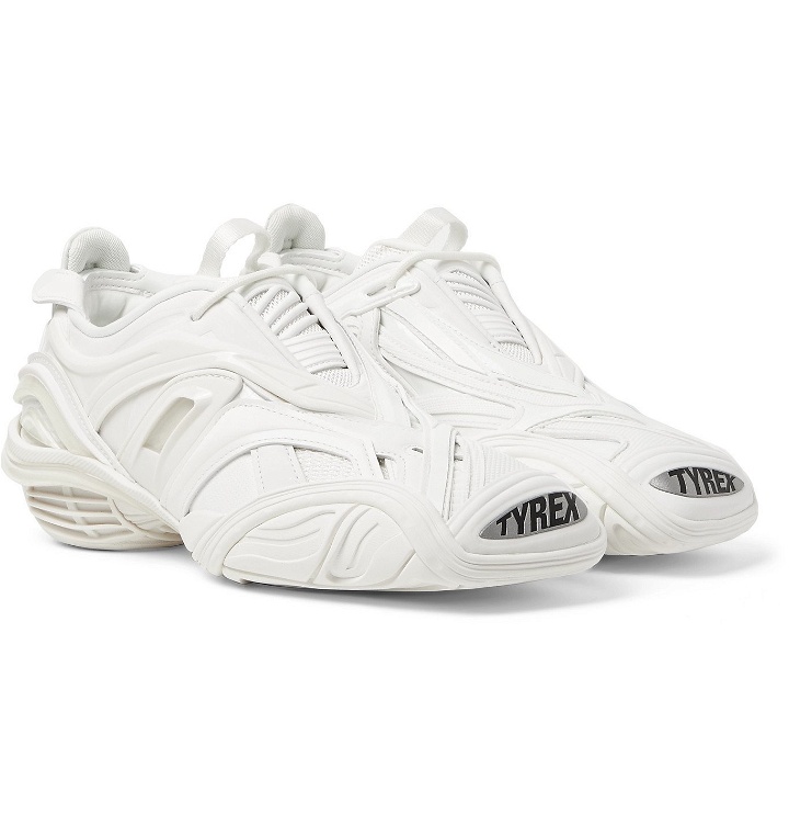 Photo: Balenciaga - Tyrex Rubber, Mesh and Faux Leather Sneakers - White