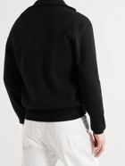 TOM FORD - Leather-Trimmed Ribbed Merino Wool Half-Zip Sweater - Black
