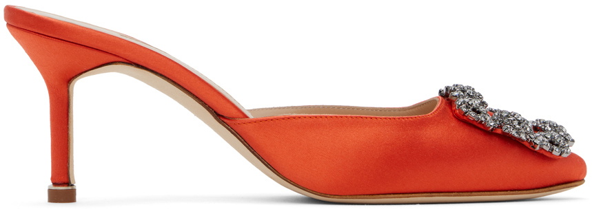 サンダル・ミュール Manolo Blahnik Orange satin Permu mules (PERMU2241693 DORA) Manolo Blahnik Orange Hangisimu Mules Manolo Blahnik