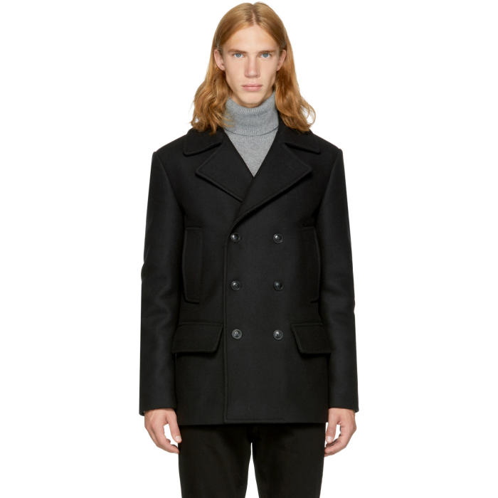 Photo: Versace Black Wool Double-Breasted Peacoat 