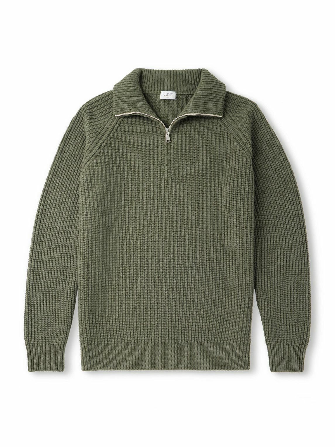 Ghiaia Cashmere - Ribbed Wool Half-Zip Sweater - Green