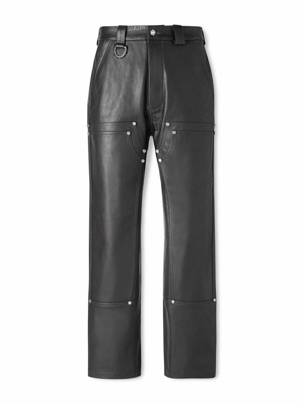 Photo: 424 - HOORSENBUHS Straight-Leg Studded Leather Trousers - Black