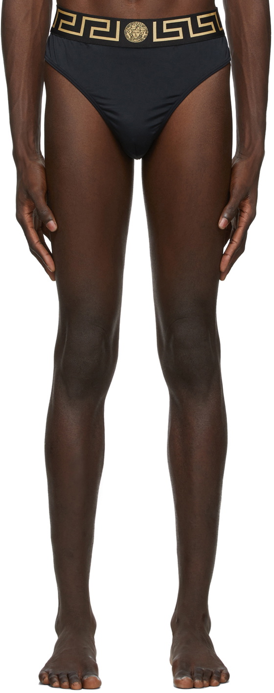 Versace Underwear Black Greca Swim Slip Bottoms
