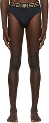 Versace Underwear Black Greca Swim Slip Bottoms