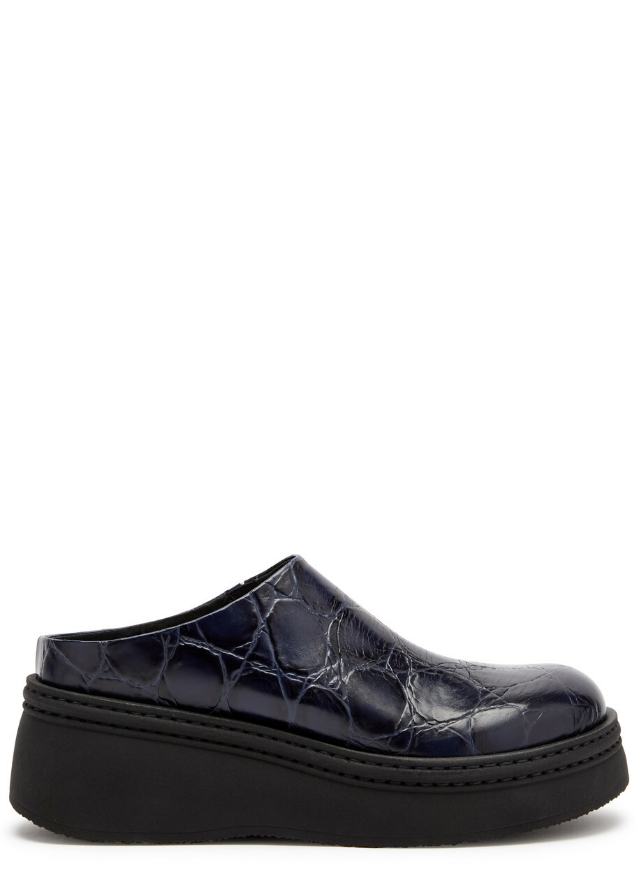 Miista Kristi Crocodile-effect Leather Mules Navy