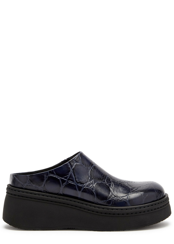 Photo: Miista Kristi Crocodile-effect Leather Mules Navy