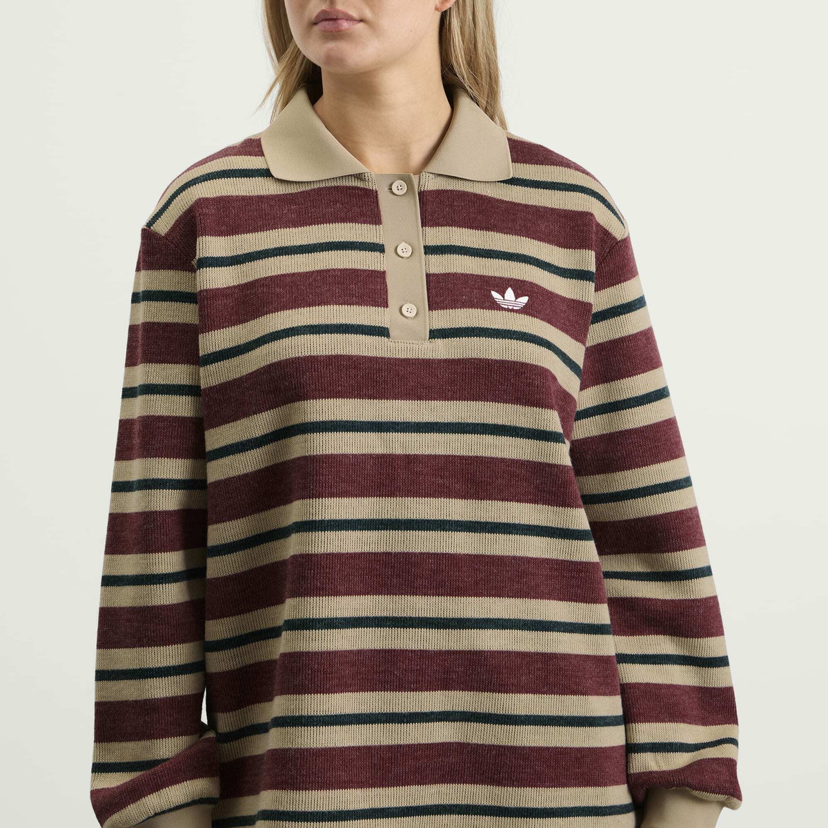 Adidas Women's Striped Polo Knit Jumper in Shadow Red
